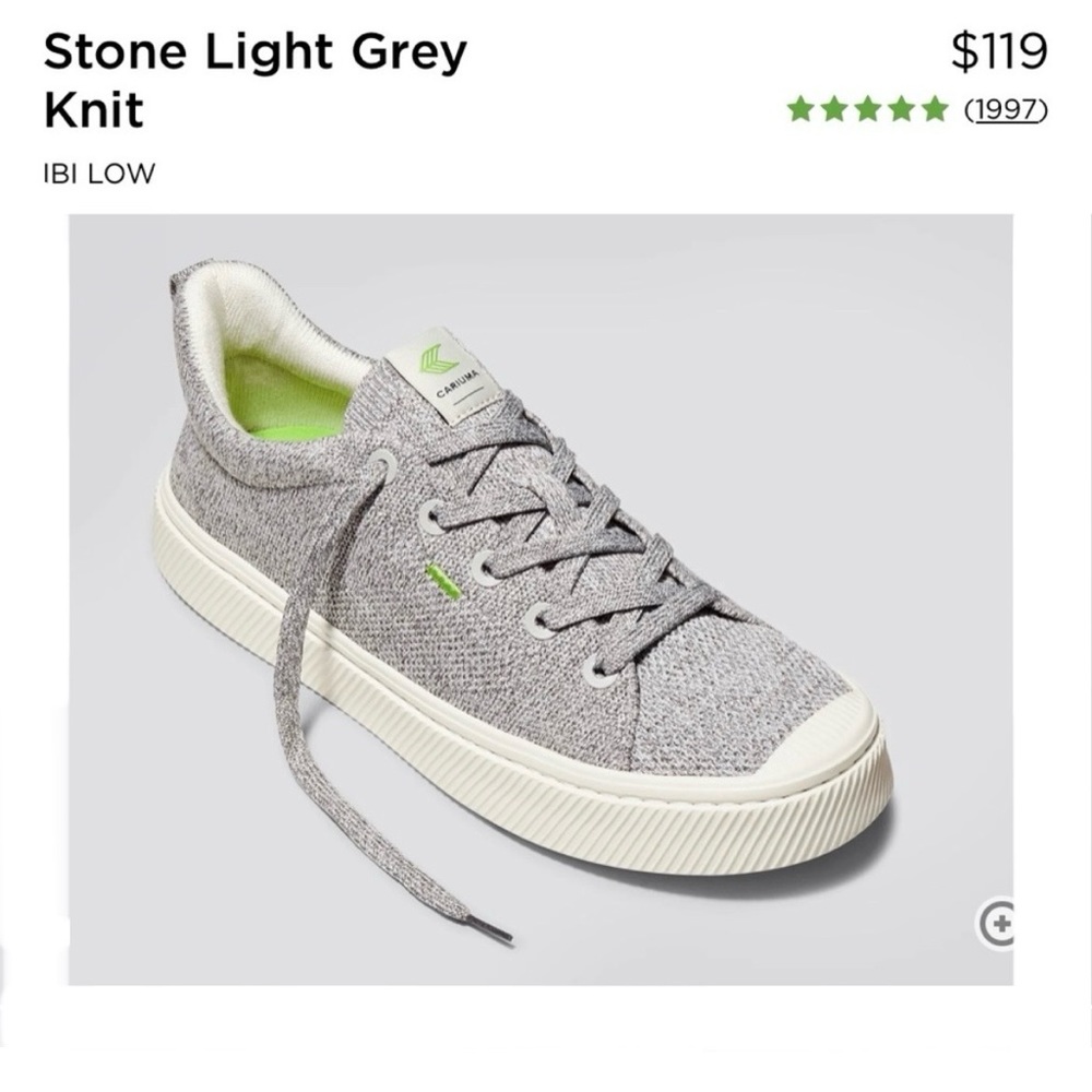 Cariuma Stone Light Grey Knit Sneakers, size women’s 9.5, men 8